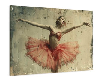 Cuadro de bailarina vintage sobre lienzo – Ballet con tutú rojo, bellas artes