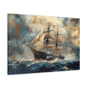Old Ironsides: A Stormy Seascape &quot;Canvas&quot; USS Constitution art, Sailing ship canvas, Vintage ship paint