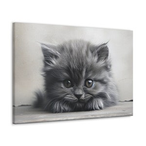Curious Kitten &quot;Canvas Print&quot; Gray kitten - Cute kitten - Adorable kitten - Cat lover gift - Animal lover gift