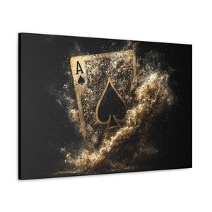 Impression sur toile, oeuvre d'art murale As de pique poussière cosmique dorée, décoration d'intérieur, cadeau pour les joueurs de cartes, oeuvre d'art céleste, thème de l'univers, salle de poker