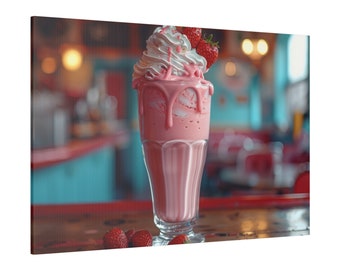 Lienzo estampado de batido de cafetería – Decoración retro americana