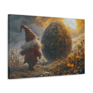 Gnome and a Mysterious Egg &quot;Canvas&quot; Gnome watercolor - Gnome art - Gnome Gift - Gnome art - Easter Gnome, egg gnome