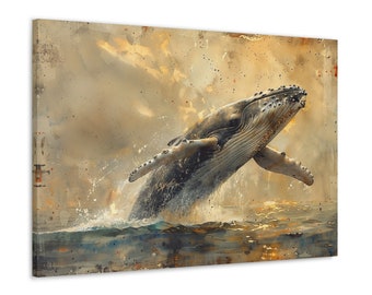 Humpback Whale Watercolor Canvas Print – Ocean Wildlife Art