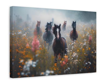 Galloping Wild Horses Canvas Print, Nature Home Decor