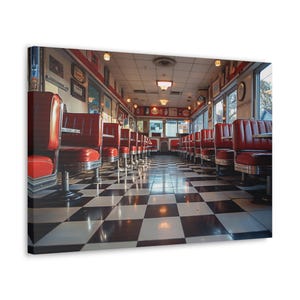 AUS 1950 Classic American diner &quot;Canvas&quot; diner decor, gift for boyfriend, most popular shop, diner vibes art, americana decor