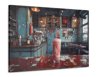 Lienzo impreso de batido de cafetería – Arte mural retro americano