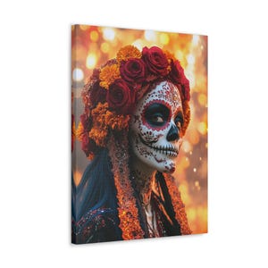 Day of the Dead Woman Art Print, Canvas Gallery Wraps, Mexican Dia de los Muertos Wall Decor, Sugar Skull Home Decoration, Halloween