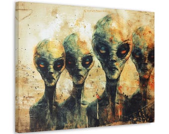 Mistica dell'ignoto: un incontro extraterrestre, opere d'arte aliene, stampa su tela fantascientifica, arte da parete UFO