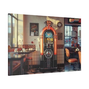 Ścieżka dźwiękowa do Diner: Chrome Jukebox Canvas; EUROPA, Temat imprezy z lat 50., Impreza skarpetkowa z lat 50., Retro Diner z lat 50., Jukebox z lat 50.