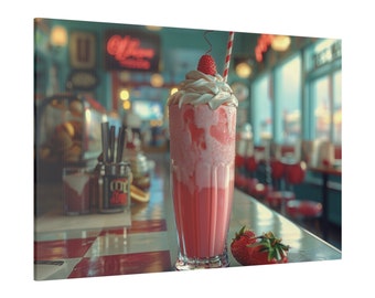 Lienzo estampado de batido de cafetería – Decoración de cocina retro americana