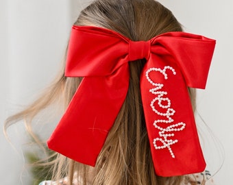 Custom name bow. Personalized Name hair bow. Toddler girl hair bow. Birthday gift for dautgher. Coquette bow Red Satin bow.