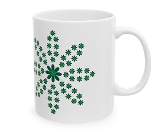 Green Flower Ceramic Mug, 11oz
