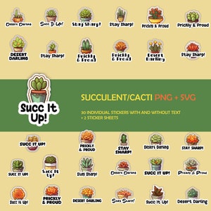 Kaktus Sukkulenten Sticker Dateien, DRUCKBARE PNG + SVG Dateien, Planner Sticker, Planters and Plant Lovers