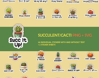 Cactus Succulent Sticker Files, PRINTABLE, PNG + SVG files, Planner Stickers, Planters and Plant Lovers