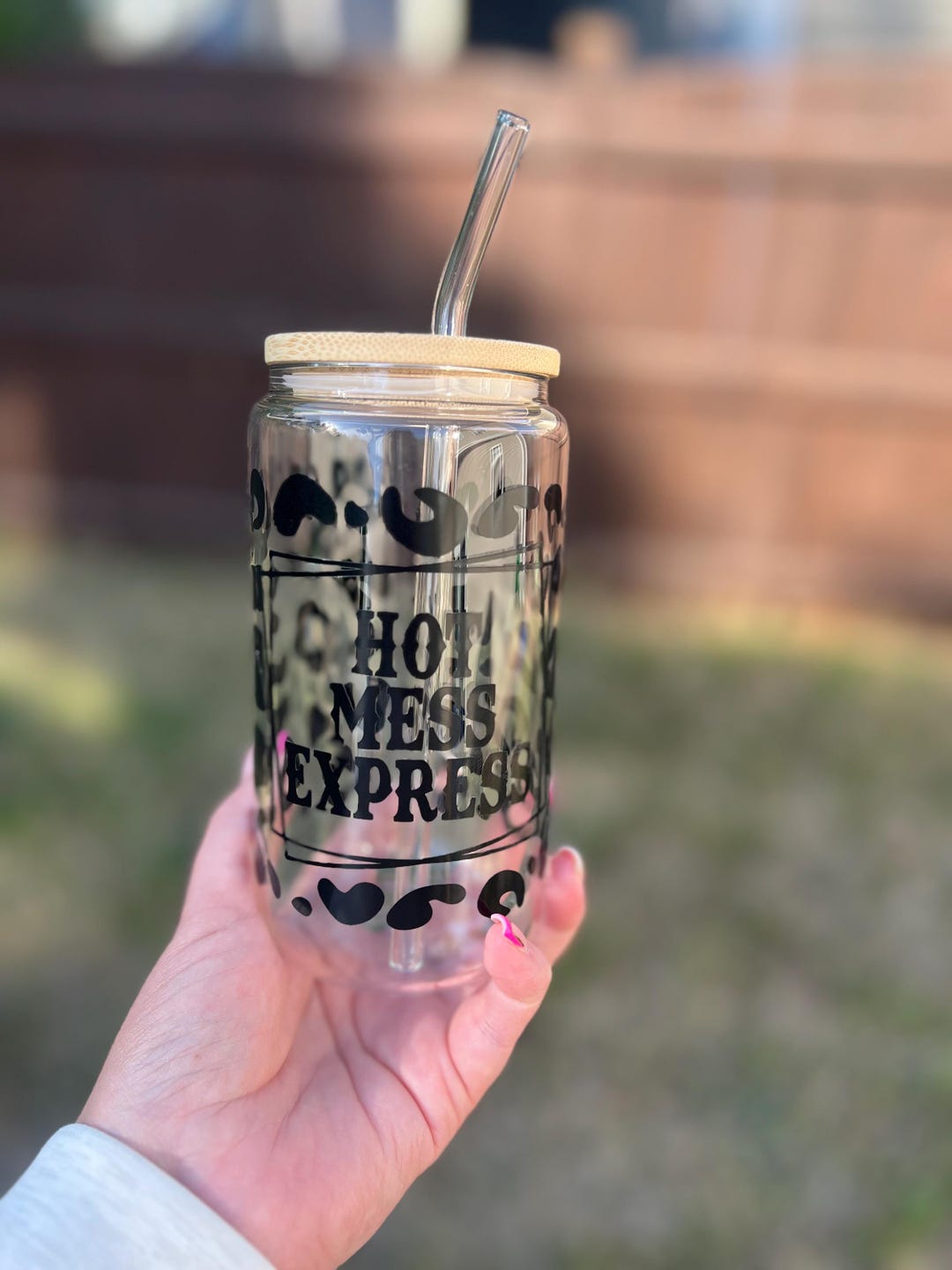 Hot Mess Express Glass Can Cup | Leopard Print Iced Coffee Tumbler - Etsy