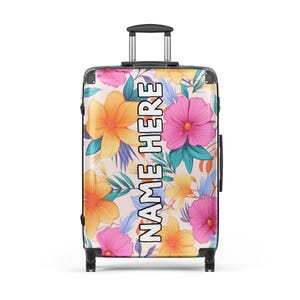 Custom Name Floral Hard Shell Suitcase, Personalized Flower Lover Suitcase, Customized Flower Enthusiast Luggage, Spring Travel Case, Bloom