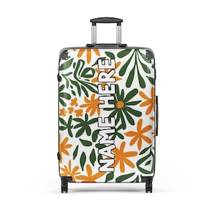 Custom Name Floral Hard Shell Suitcase, Personalized Flower Lover Suitcase, Customized Flower Enthusiast Luggage, Spring Travel Case, Bloom
