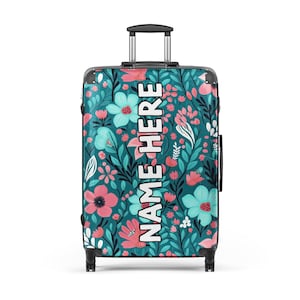 Custom Name Floral Hard Shell Suitcase, Personalized Flower Lover Suitcase, Customized Flower Enthusiast Luggage, Spring Travel Case, Bloom