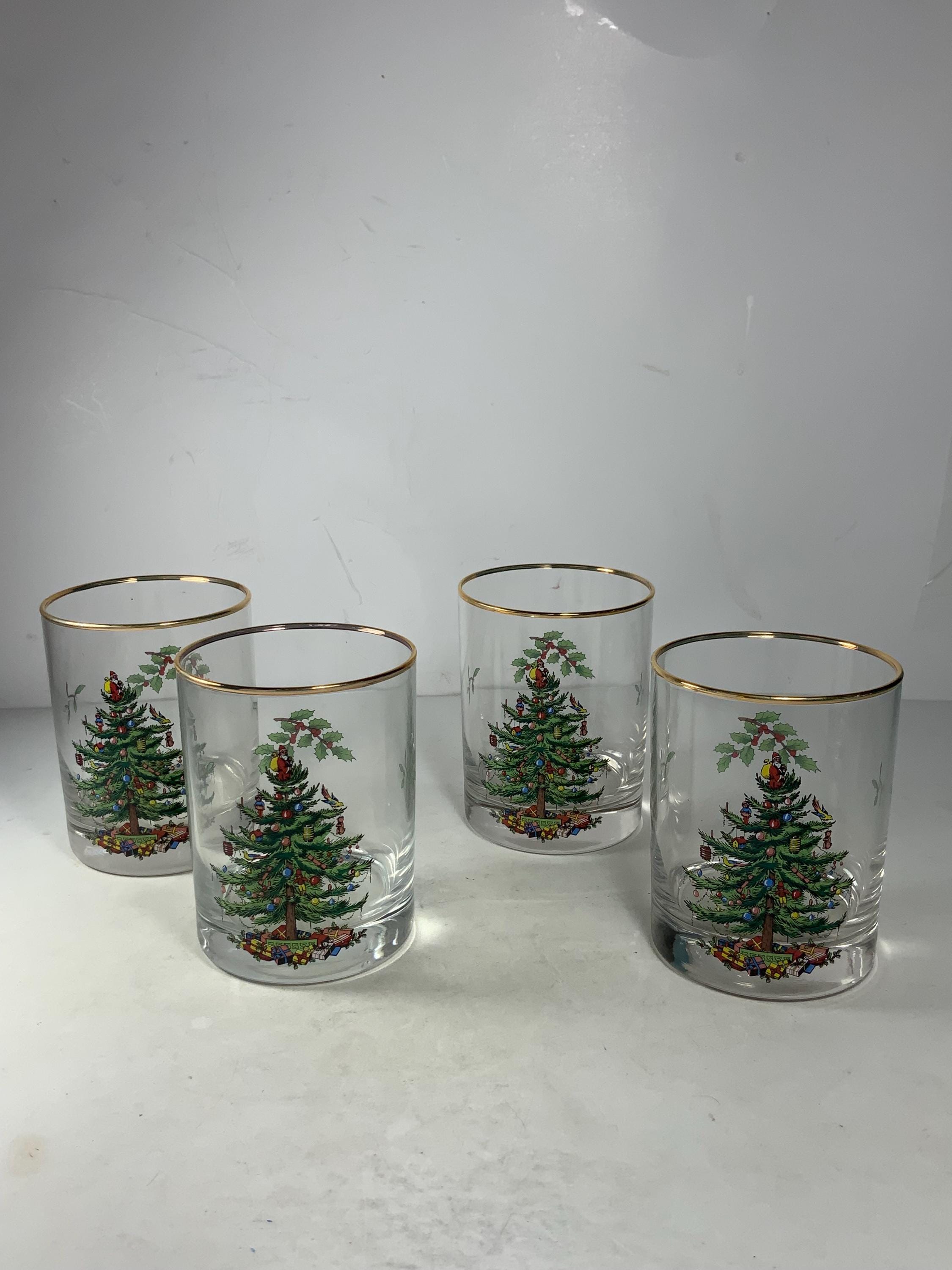 Set of Spode Christmas Tree Glass Double Old Fashioned Tumblers