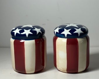 Ceramic Patriotic Stars and Striped Salt & Pepper Shakers