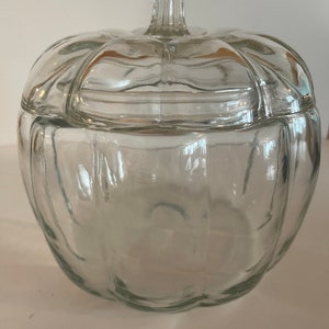 Vintage Anchor Hocking Clear Glass Pumpkin Candy Jar with Lid