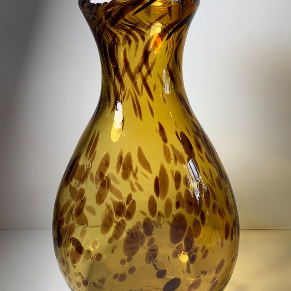 Italian Hand Blown Glass Tortoise Shell Vase 11 in.