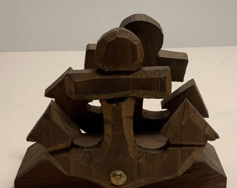 Vintage Hand Carved Wood Folk Art Boat Anchor Napkin/Mail Holder 5.5 in.
