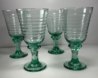 Set of 4 Libbey Sirrus Spanish Green Glass Goblets 6.25 in.