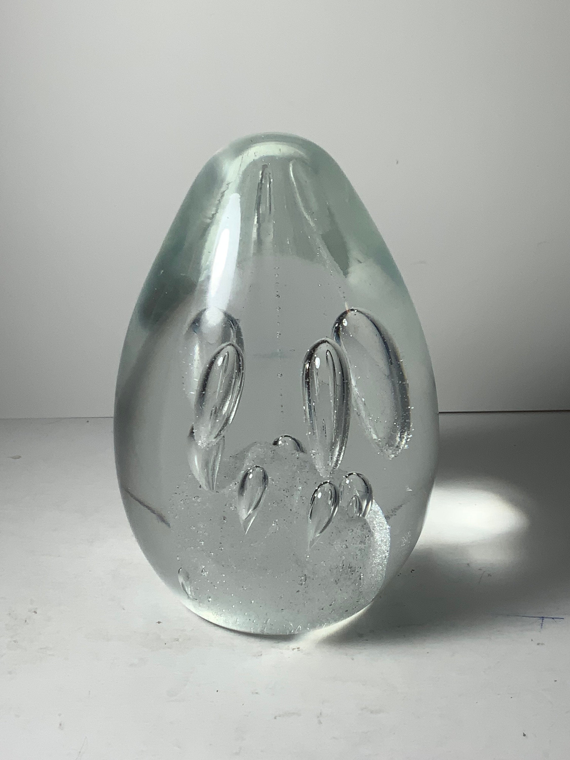 ヴィンテージ　ガラス　卵形　ペーパーウェイト　インテリア ヴィンテージ クリア バブル 卵型ガラス ペーパーウェイト 6 インチ