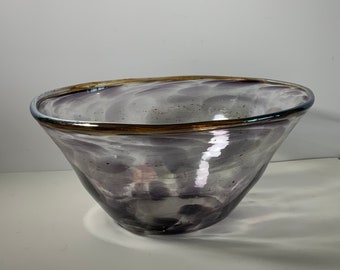 Vintage grande vidrio soplado púrpura animal print bowl 9.5 in.