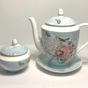Stechcol Gracie China Teapot, Sugar Dish, & Under Plate Set