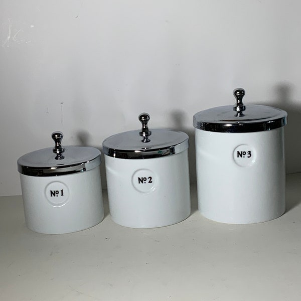 Vintage Restoration Hardware Set of 3 White Ceramic Canisters- #1, #2, #3 Rare