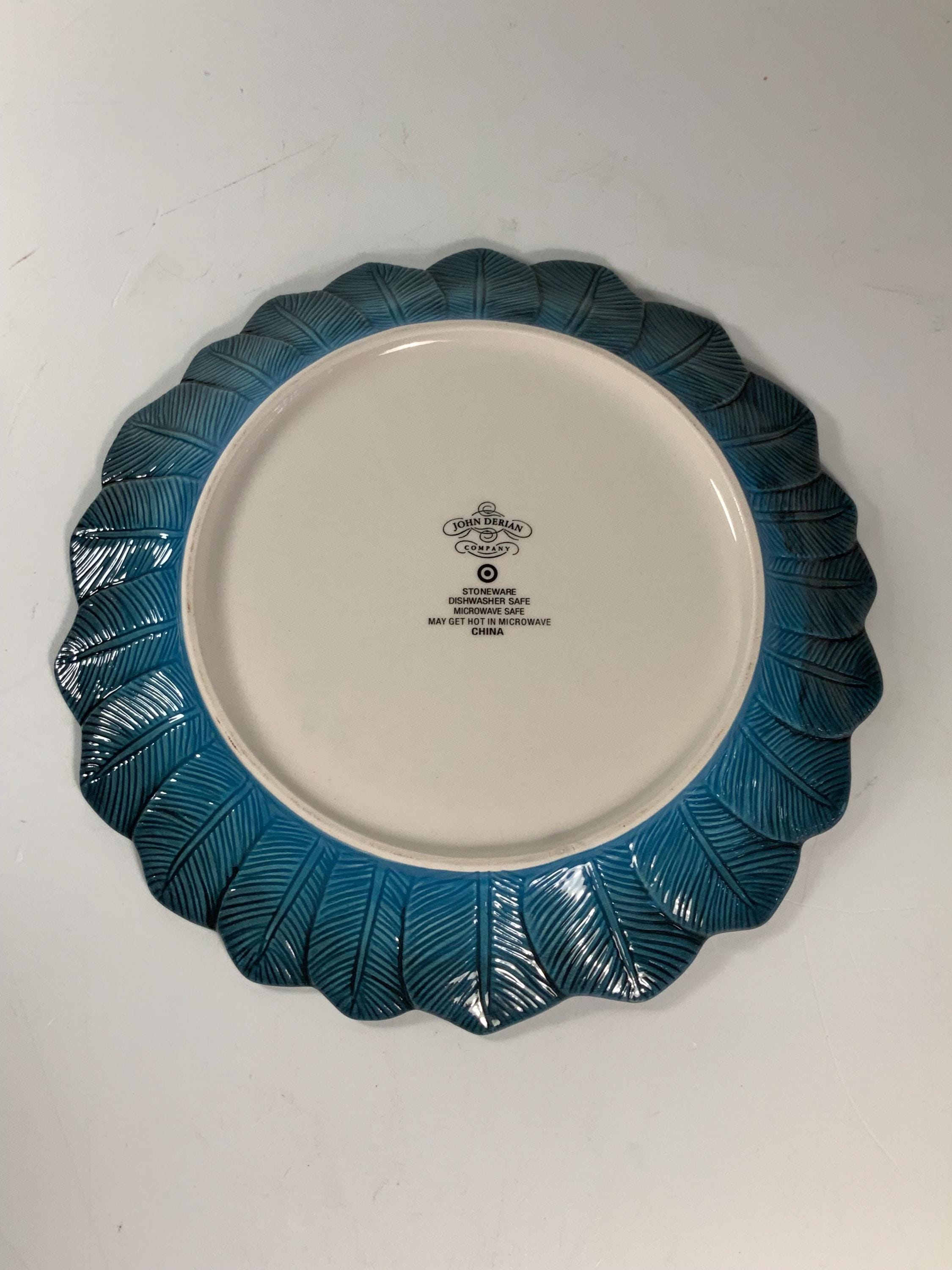 Set of 4 John Derian for Target Ceramic Turquoise Feather Salad