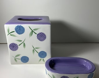 Bright Floral Ceramic Floral Tissue Box Cover & Soap Dish Hand Painted