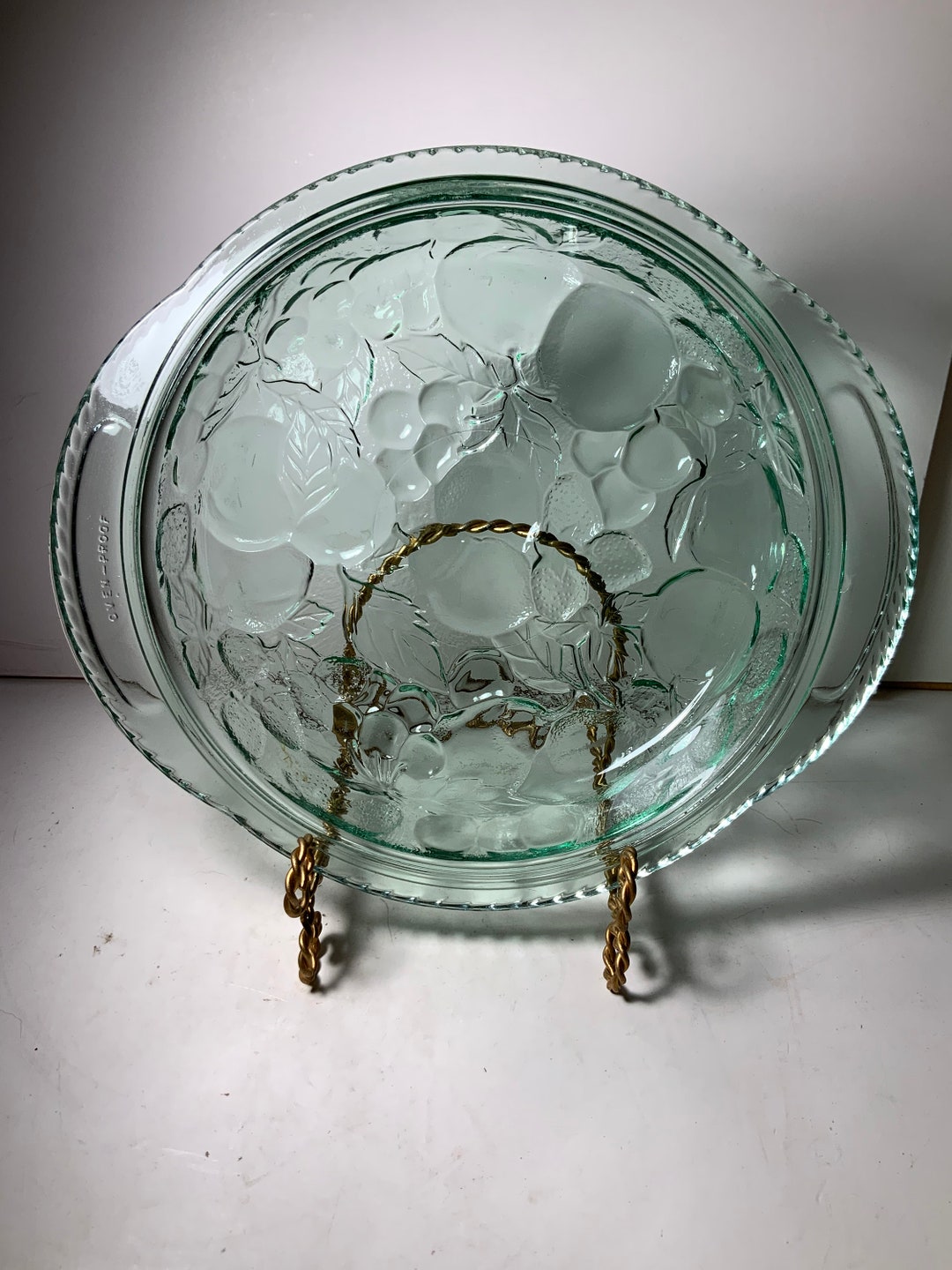 Vintage Libbey Orchard Fruit Green Glass Oven Proof Pie Dish Etsy