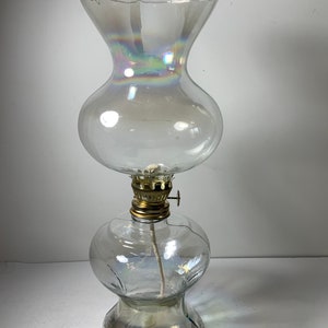 Vintage Iridescent Glass Oil Lamp Handblown in Mexico 11.75 in.