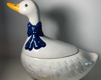 Vintage Over & Out White Duck Ceramic Cookie Jar Made in Portugal 11.5 in.