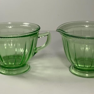 Vintage Federal Glass Fluted Uran Glass Socker & Cream Can
