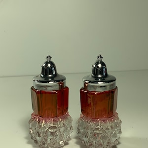 Vintage Indiana Glass Red Flash Diamond Point Salt & Pepper Shakers