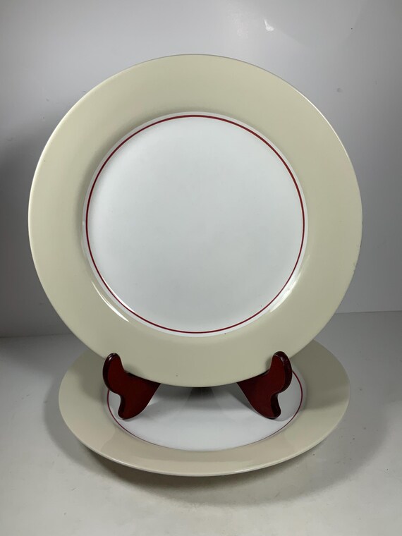 Set of Nautica Crew Deck Red Porcelain 11 Inch Dinner Plates