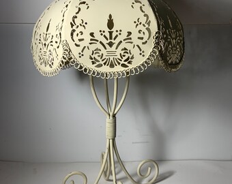 Vintage Cream Metal Lamp Votive Holder Beautiful 14.5 in.