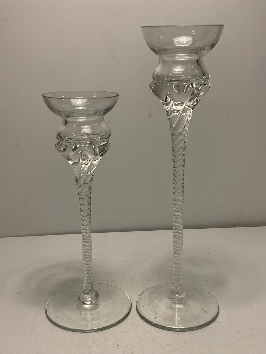 Set of 2 Vintage Clear Glass Twisted Stem Taper Candlestick Holders - Etsy
