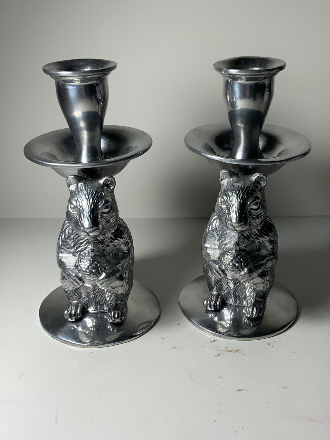 Set of 2 Arthur Court Aluminum Squirrel Candle Holders Tarnish Etsy