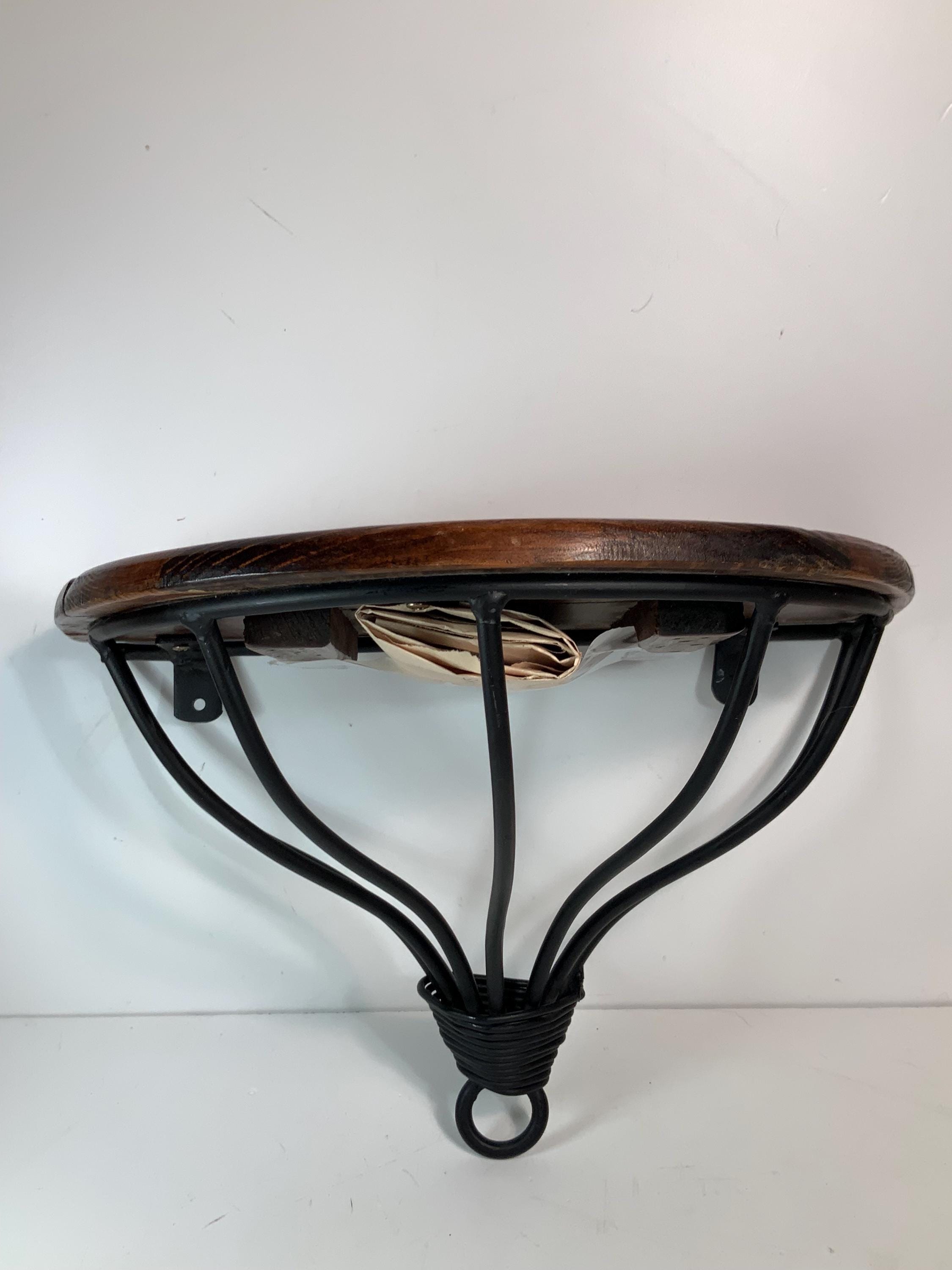 Vintage Industrial Shelving Wood & Wrought Iron Wall Shelf With