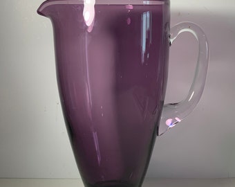 Vintage Amethyst Purple Hand Blown Polish Glass Pitcher 10.5 in.