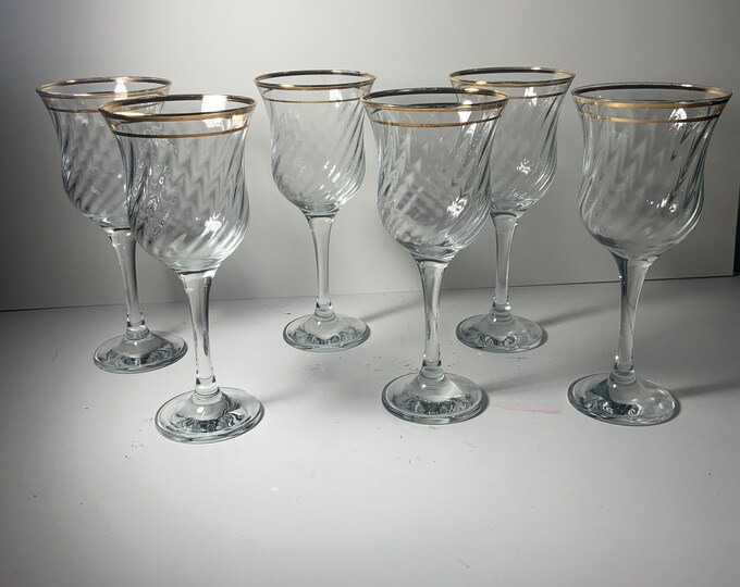 Set of 6 Circleware Maxim Gold Rim Glass Wine/ Water Goblets 8 Oz. 7.5
