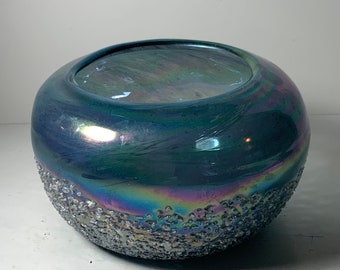 Anthropologie Blue Iridescent Crushed Glass Bowl 5 in.