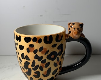 Pier 1 Imports Ceramic 3D Cheetah Mug 4 in.