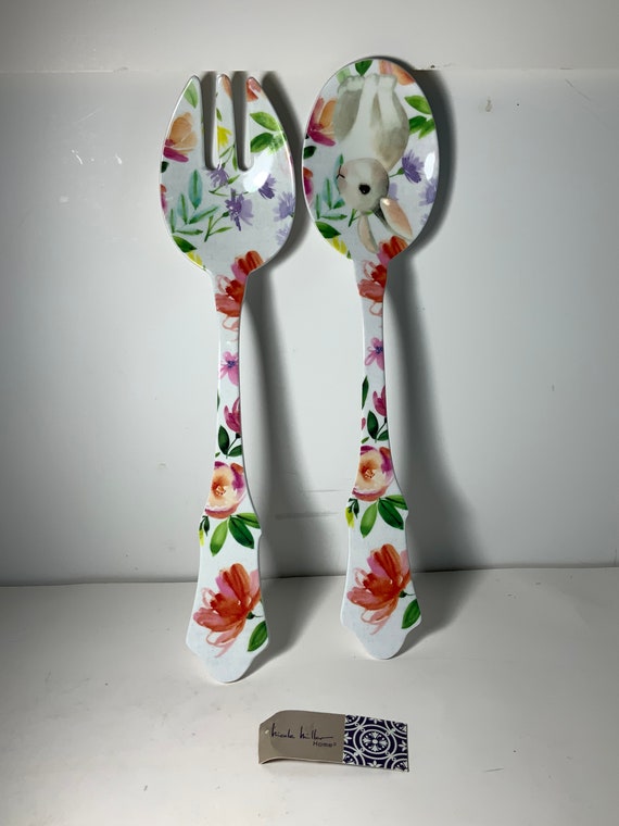 Nicole Miller Spring Flowers Melamine Serving Spoon Fork 12 In. Etsy