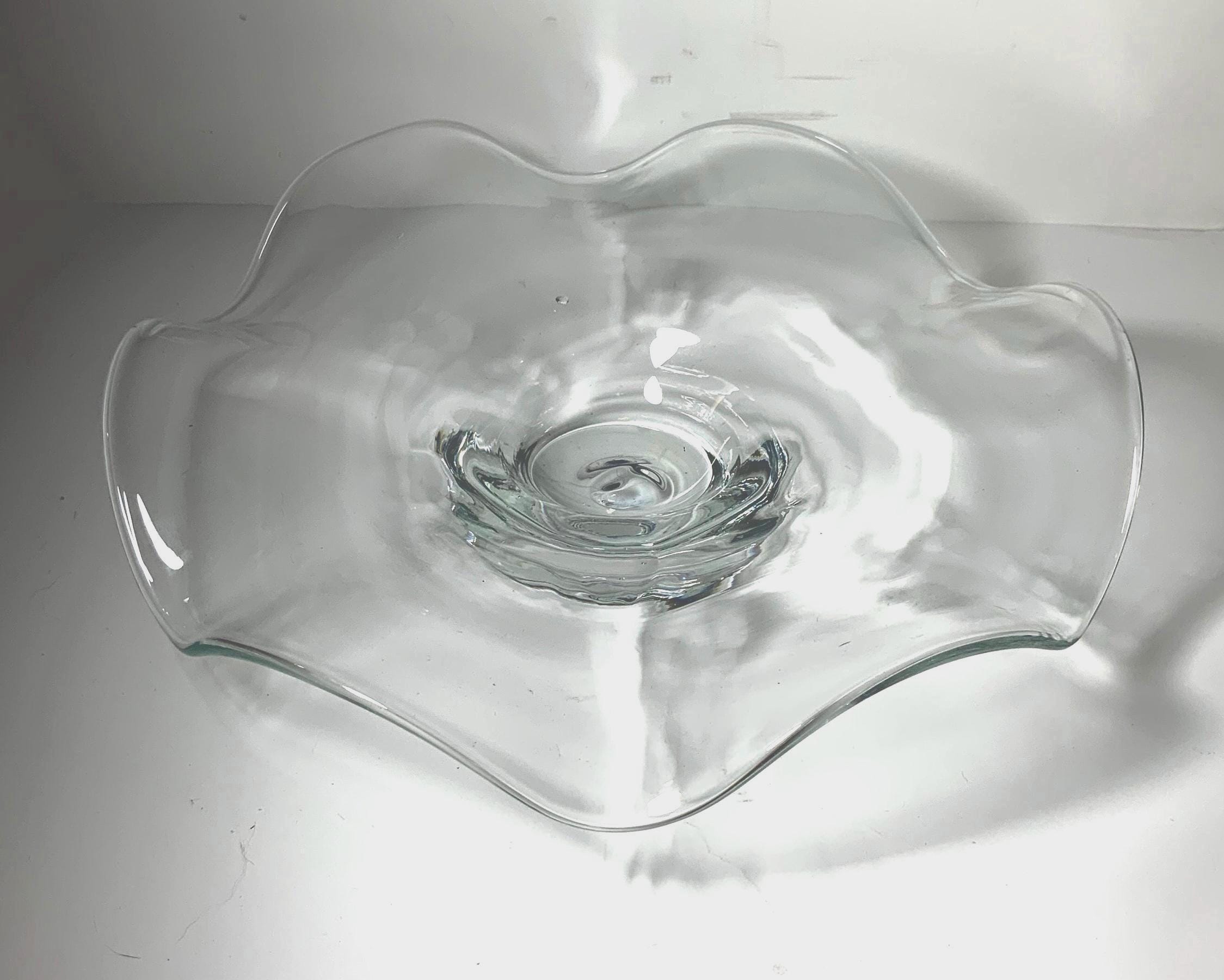 ヴィンテージの手吹き透明ガラスフラワーボウル 11 インチ。 - Etsy 日本